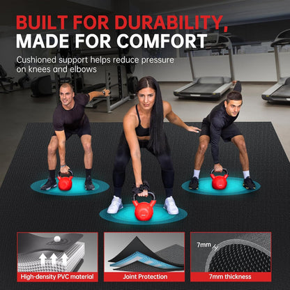 Large Exercise Mat for Home Workouts, 12x6/10x6/9x6/8x6/7x5/6x4 ft