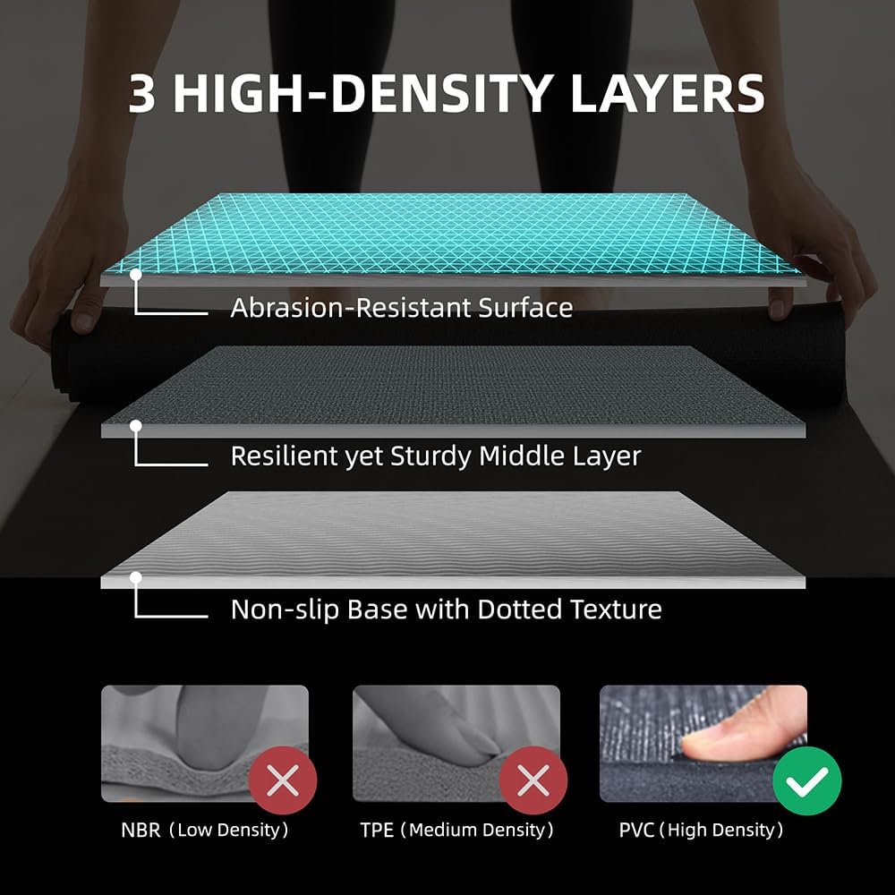 Large Exercise Mat for Home Workouts, 12x6/10x6/9x6/8x6/7x5/6x4 ft