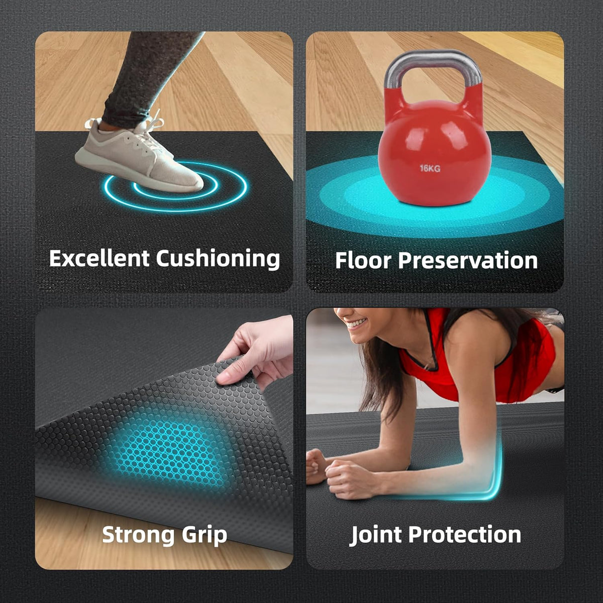 Large Exercise Mat for Home Workouts, 12x6/10x6/9x6/8x6/7x5/6x4 ft