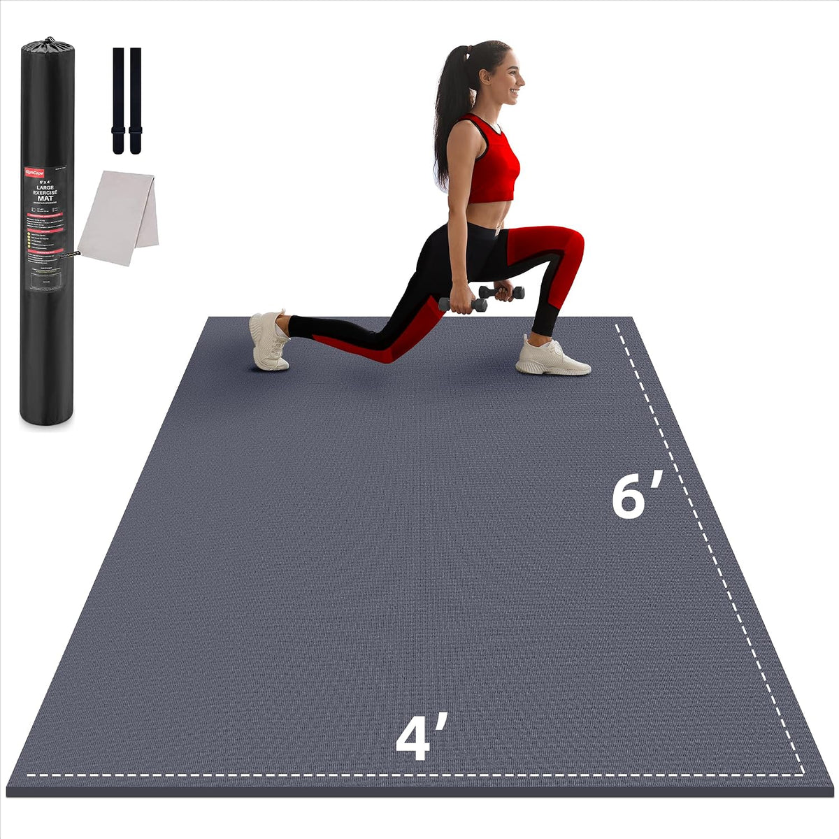 Large Exercise Mat for Home Workouts, 12x6/10x6/9x6/8x6/7x5/6x4 ft