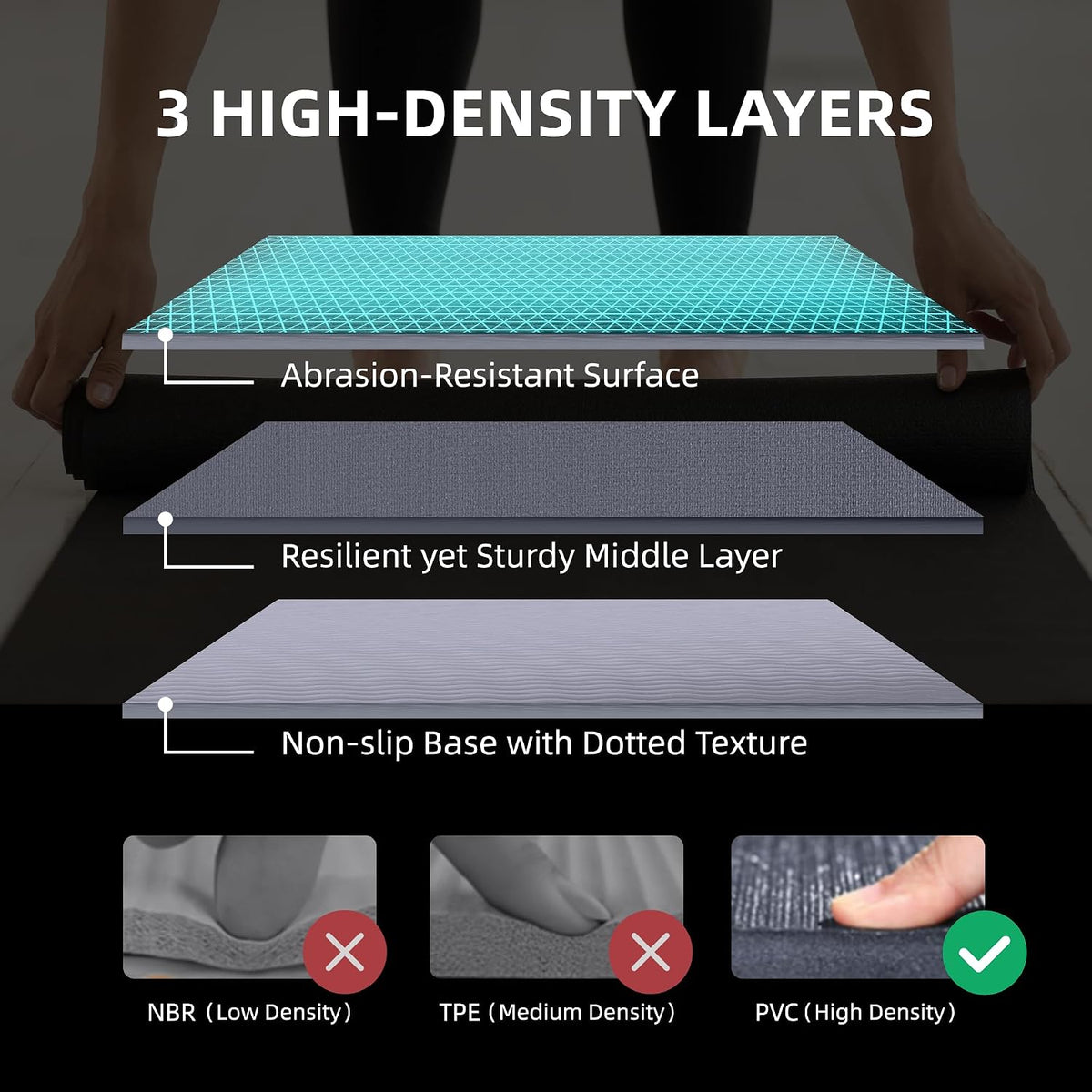 Large Exercise Mat for Home Workouts, 12x6/10x6/9x6/8x6/7x5/6x4 ft