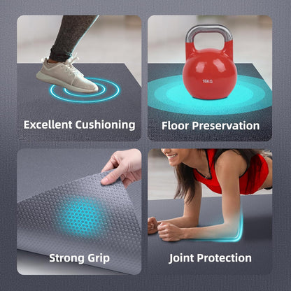 Large Exercise Mat for Home Workouts, 12x6/10x6/9x6/8x6/7x5/6x4 ft