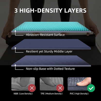 Large Exercise Mat for Home Workouts, 12x6/10x6/9x6/8x6/7x5/6x4 ft