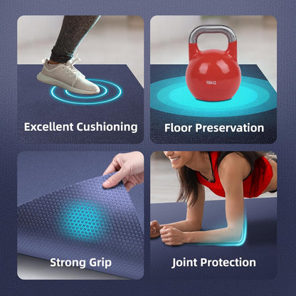 Large Exercise Mat for Home Workouts, 12x6/10x6/9x6/8x6/7x5/6x4 ft