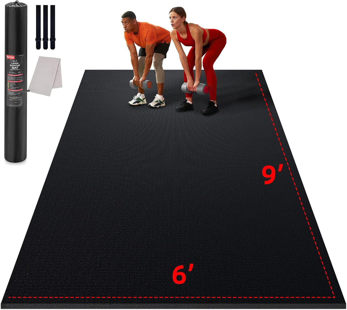 Large Exercise Mat for Home Workouts, 12x6/10x6/9x6/8x6/7x5/6x4 ft