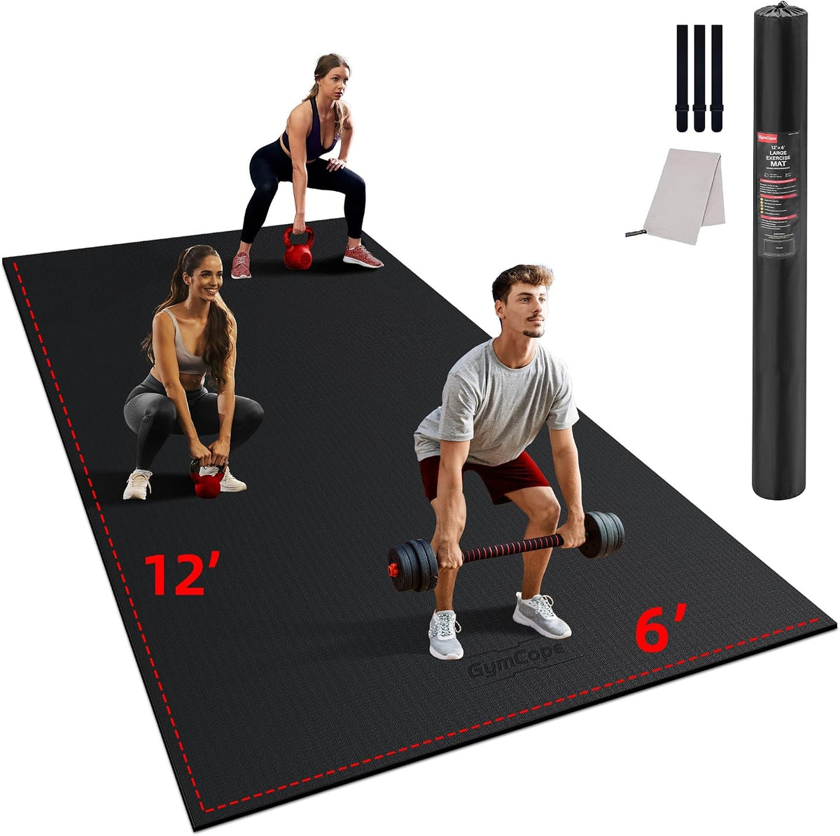 Large Exercise Mat for Home Workouts, 12x6/10x6/9x6/8x6/7x5/6x4 ft
