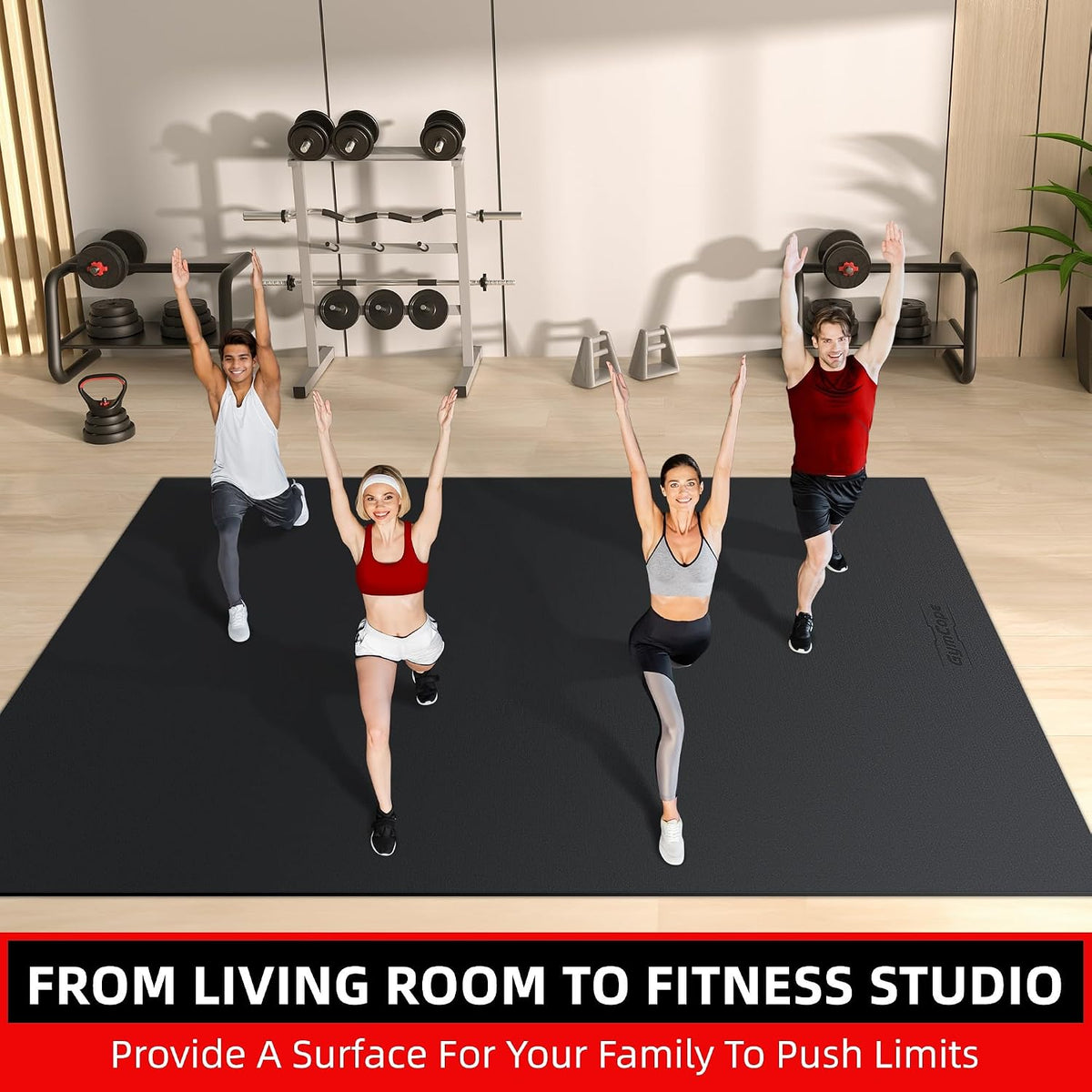 Large Exercise Mat for Home Workouts, 12x6/10x6/9x6/8x6/7x5/6x4 ft