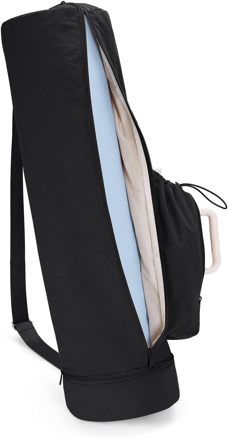 Puffy Yoga Mat Bag Yoga Gym Bags for Women Men, Full-Zip Pilates Bag with Wet Pocket & Side Zip Drawstring Pocket Fits Tumblers with Handle, Yoga Mat Storage for Carrier Quick Access