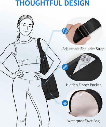 Puffy Yoga Mat Bag Yoga Gym Bags for Women Men, Full-Zip Pilates Bag with Wet Pocket & Side Zip Drawstring Pocket Fits Tumblers with Handle, Yoga Mat Storage for Carrier Quick Access