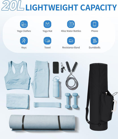 Puffy Yoga Mat Bag Yoga Gym Bags for Women Men, Full-Zip Pilates Bag with Wet Pocket & Side Zip Drawstring Pocket Fits Tumblers with Handle, Yoga Mat Storage for Carrier Quick Access