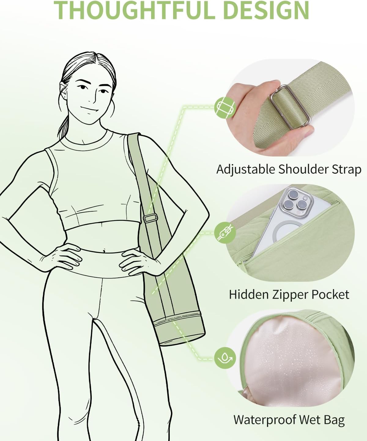 Puffy Yoga Mat Bag Yoga Gym Bags for Women Men, Full-Zip Pilates Bag with Wet Pocket & Side Zip Drawstring Pocket Fits Tumblers with Handle, Yoga Mat Storage for Carrier Quick Access