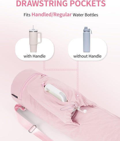 Puffy Yoga Mat Bag Yoga Gym Bags for Women Men, Full-Zip Pilates Bag with Wet Pocket & Side Zip Drawstring Pocket Fits Tumblers with Handle, Yoga Mat Storage for Carrier Quick Access