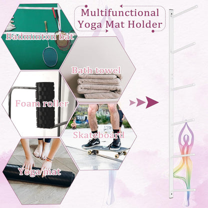 Yoga Mat Holder Wall Mount Yoga Mat Storage Holder Yoga Mat Organizer Skateboard Wall Mount for Foam Rollers Skateboard Ski Board