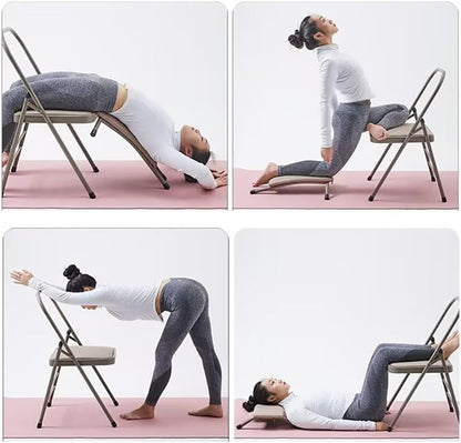 Metal Yoga Chair,Iyengar Auxiliary Chair,Folding and Portable Reinforced Yoga Chair,Backless Chair Yoga Chair Prop Balance Training,Brown