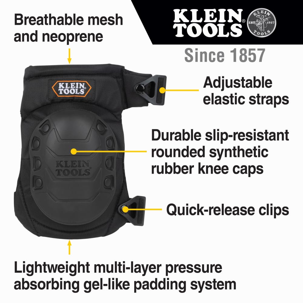 60344 Knee Pads, Hinged Gel Knee Pads with Slip Resistant Rubber Caps, Quick-Release Clips and Adjustable Straps, Black