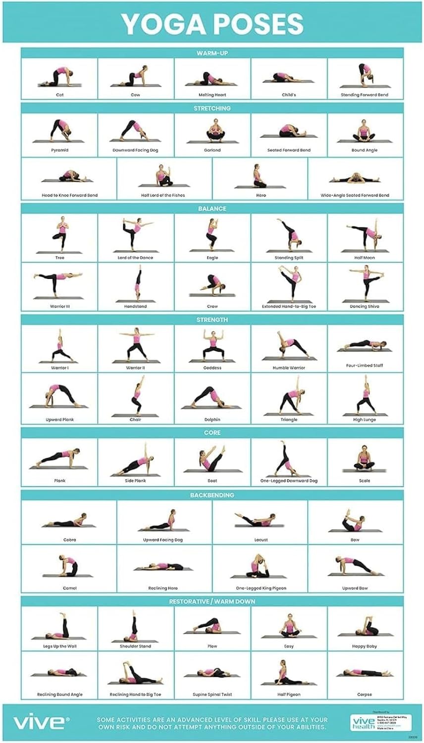 Yoga Poster - Poses for Beginners and Experts - Mat Exercise Home Gym