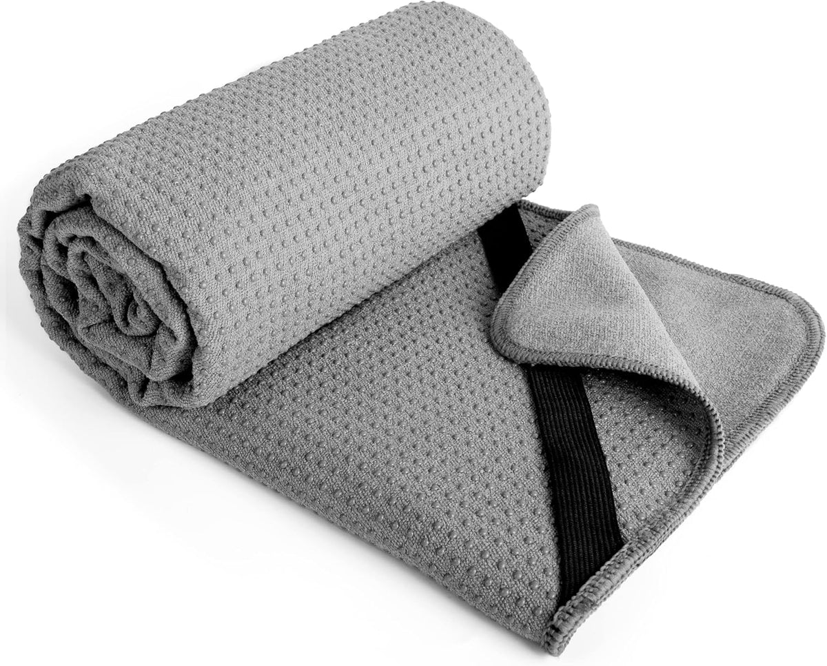 Microfiber Non Slip Yoga Mat Towel, Secure Elastic Straps, 24x72 in