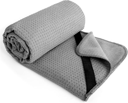 Microfiber Non Slip Yoga Mat Towel, Secure Elastic Straps, 24x72 in