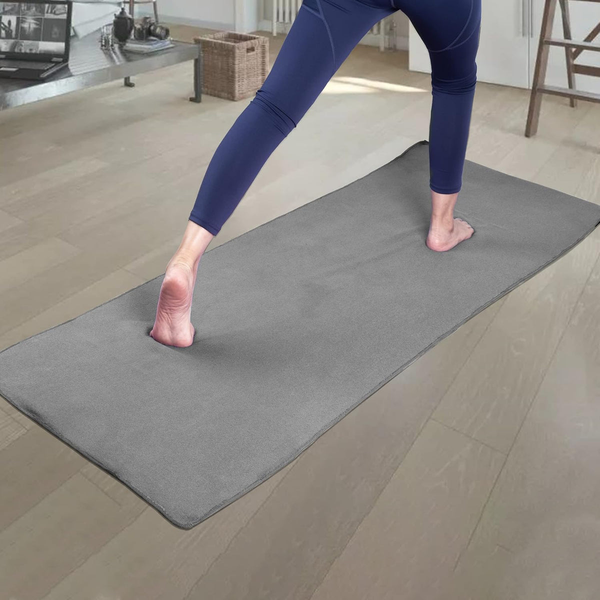 Microfiber Non Slip Yoga Mat Towel, Secure Elastic Straps, 24x72 in