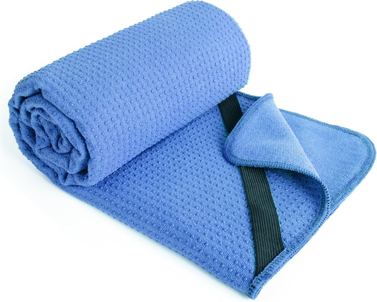 Microfiber Non Slip Yoga Mat Towel, Secure Elastic Straps, 24x72 in