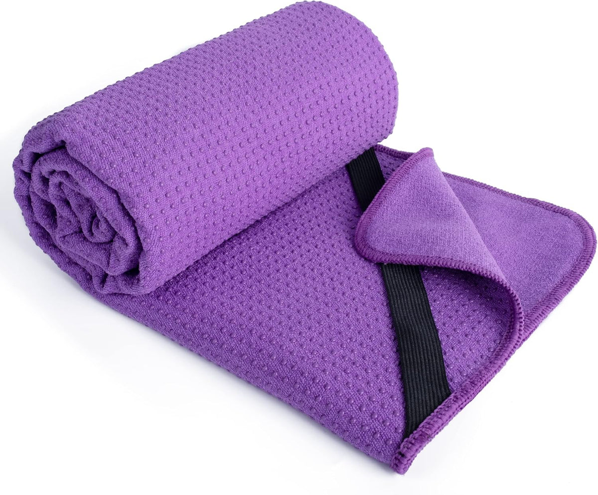 Microfiber Non Slip Yoga Mat Towel, Secure Elastic Straps, 24x72 in