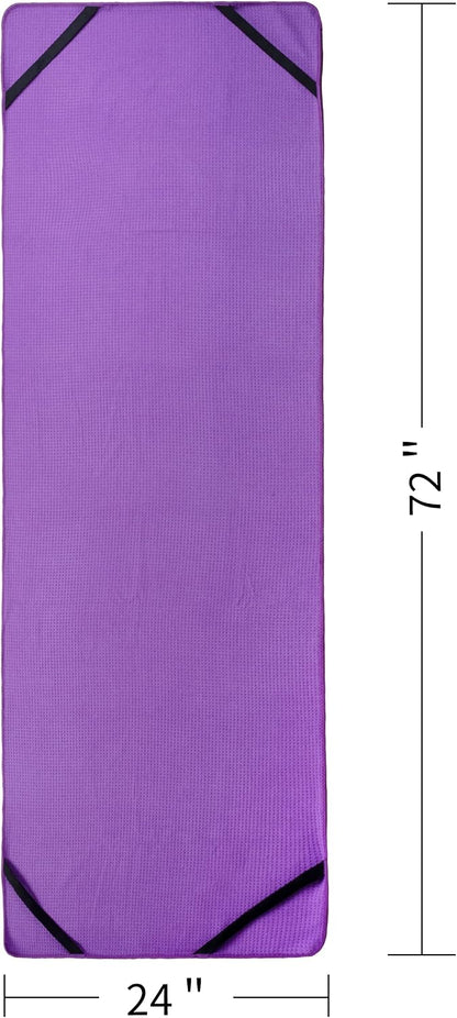 Microfiber Non Slip Yoga Mat Towel, Secure Elastic Straps, 24x72 in