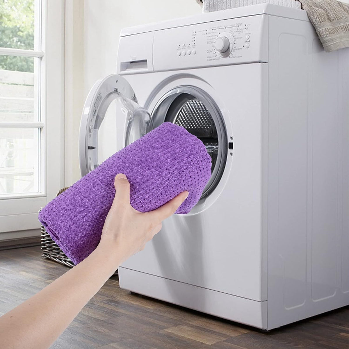 Microfiber Non Slip Yoga Mat Towel, Secure Elastic Straps, 24x72 in