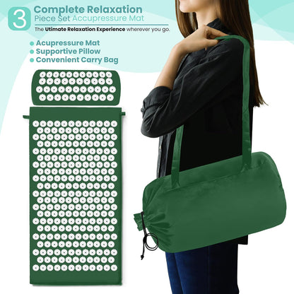 Sivan Acupressure Mat & Pillow Set for Back & Neck (Large, Green/White)