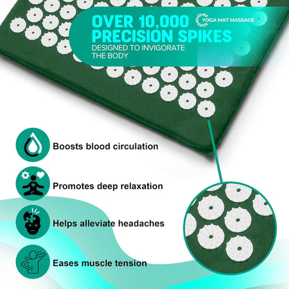 Sivan Acupressure Mat & Pillow Set for Back & Neck (Large, Green/White)