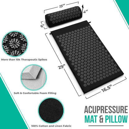 Sivan Acupressure Mat & Pillow Set for Back & Neck (Large, Green/White)