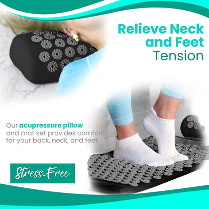 Sivan Acupressure Mat & Pillow Set for Back & Neck (Large, Green/White)
