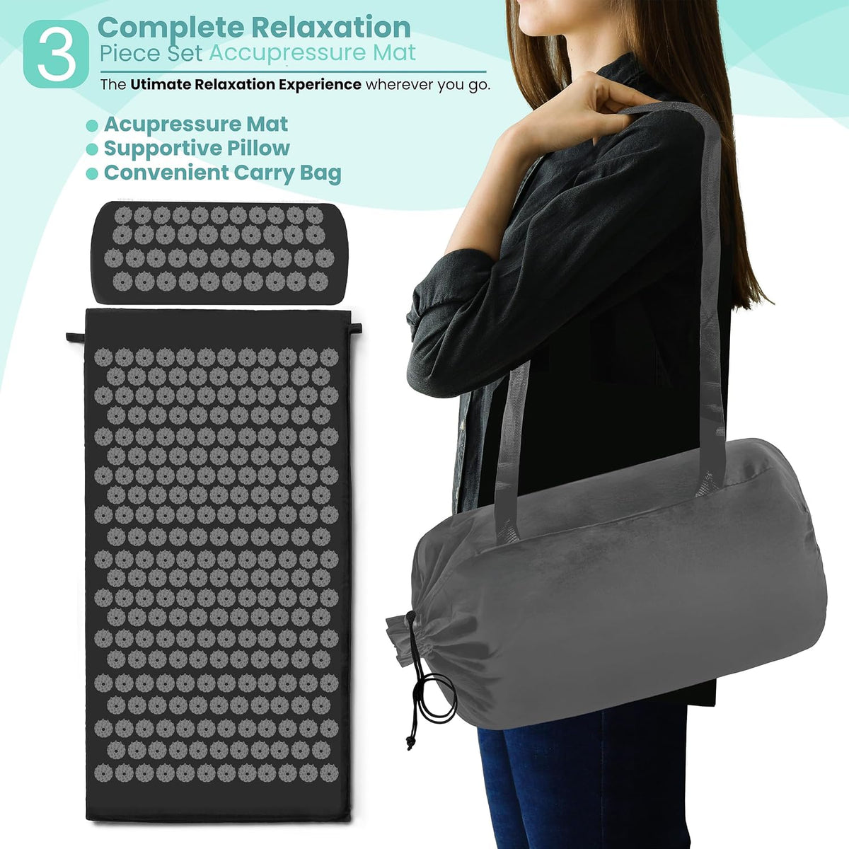 Sivan Acupressure Mat & Pillow Set for Back & Neck (Large, Green/White)