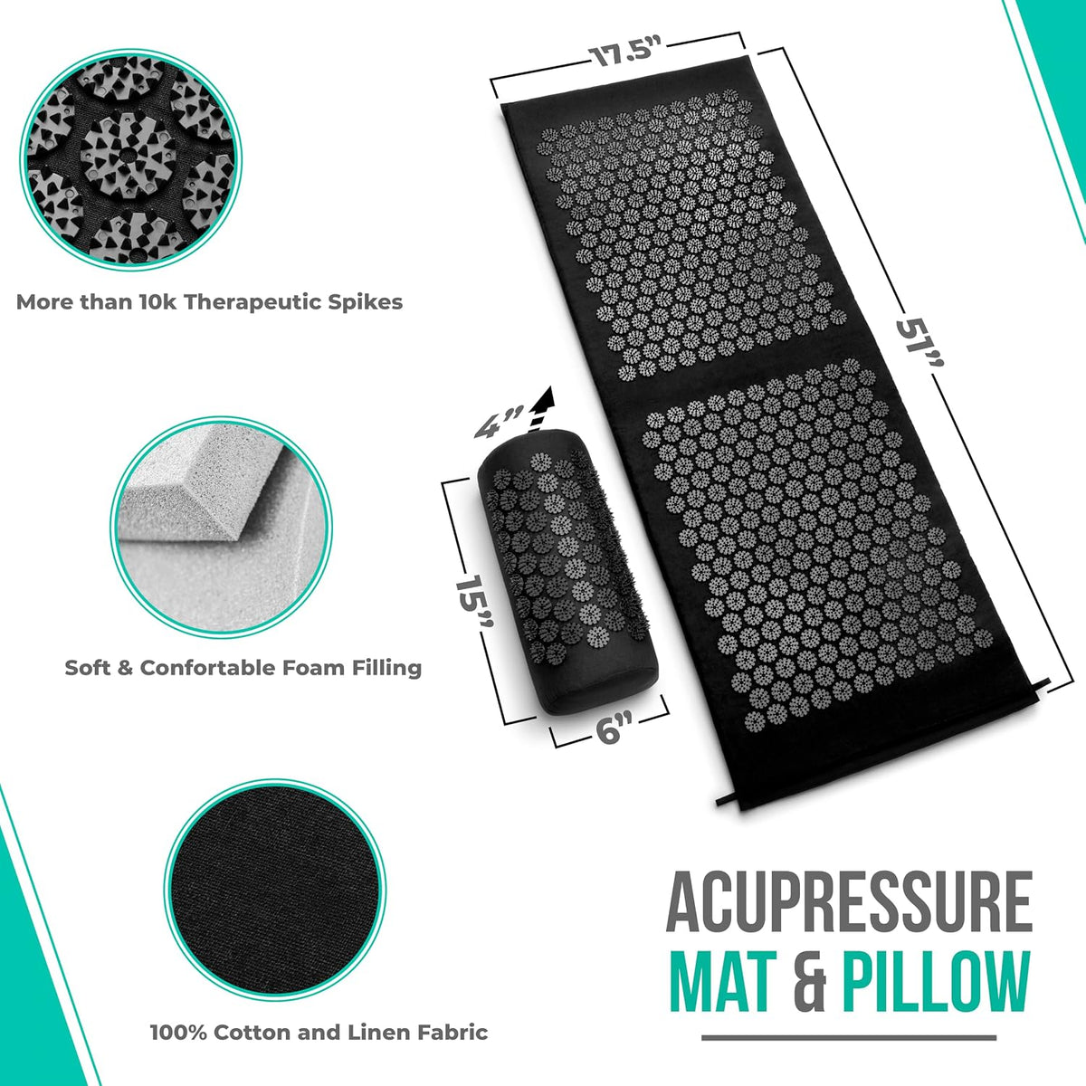 Sivan Acupressure Mat & Pillow Set for Back & Neck (Large, Green/White)