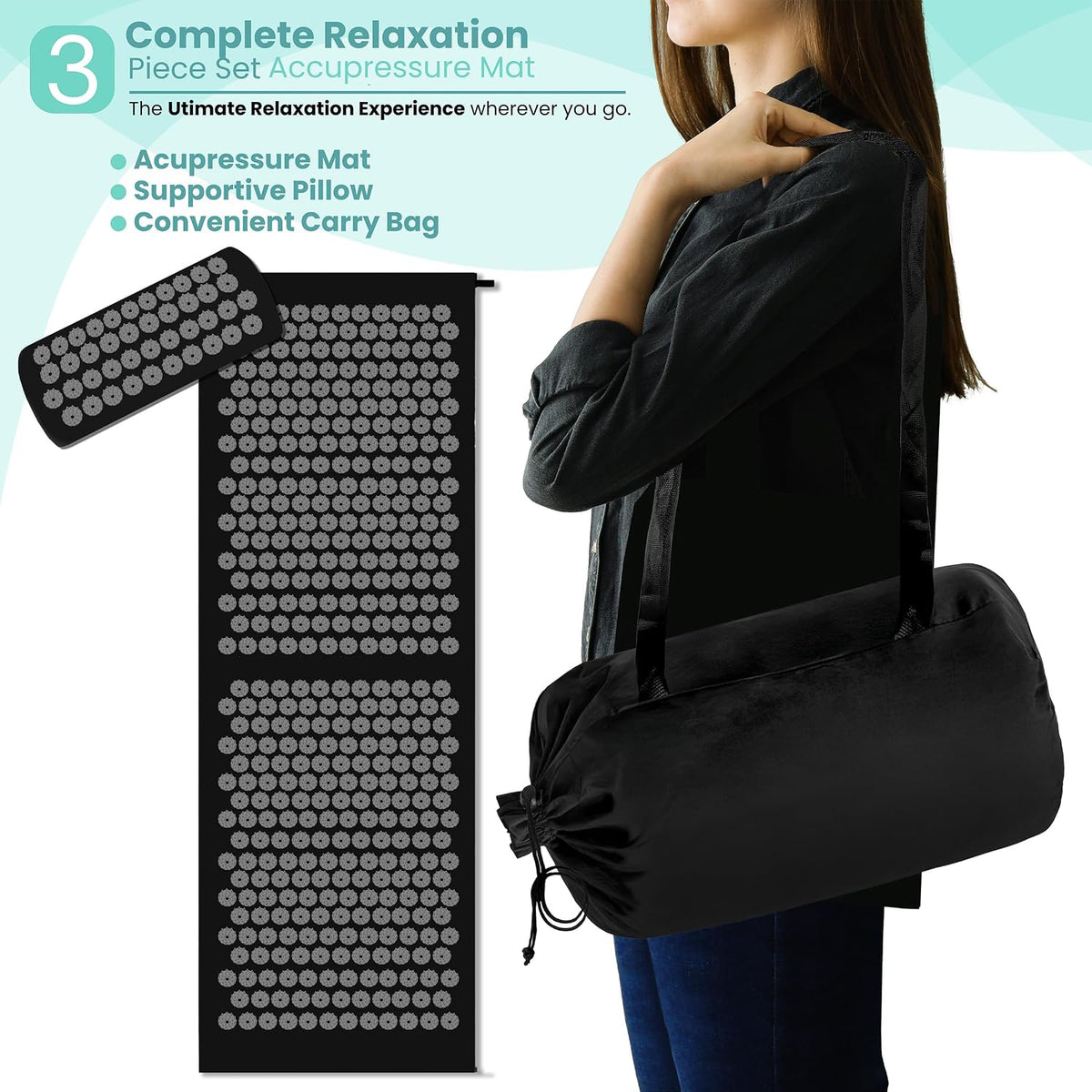 Sivan Acupressure Mat & Pillow Set for Back & Neck (Large, Green/White)