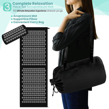 Sivan Acupressure Mat & Pillow Set for Back & Neck (Large, Green/White)
