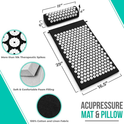 Sivan Acupressure Mat & Pillow Set for Back & Neck (Large, Green/White)