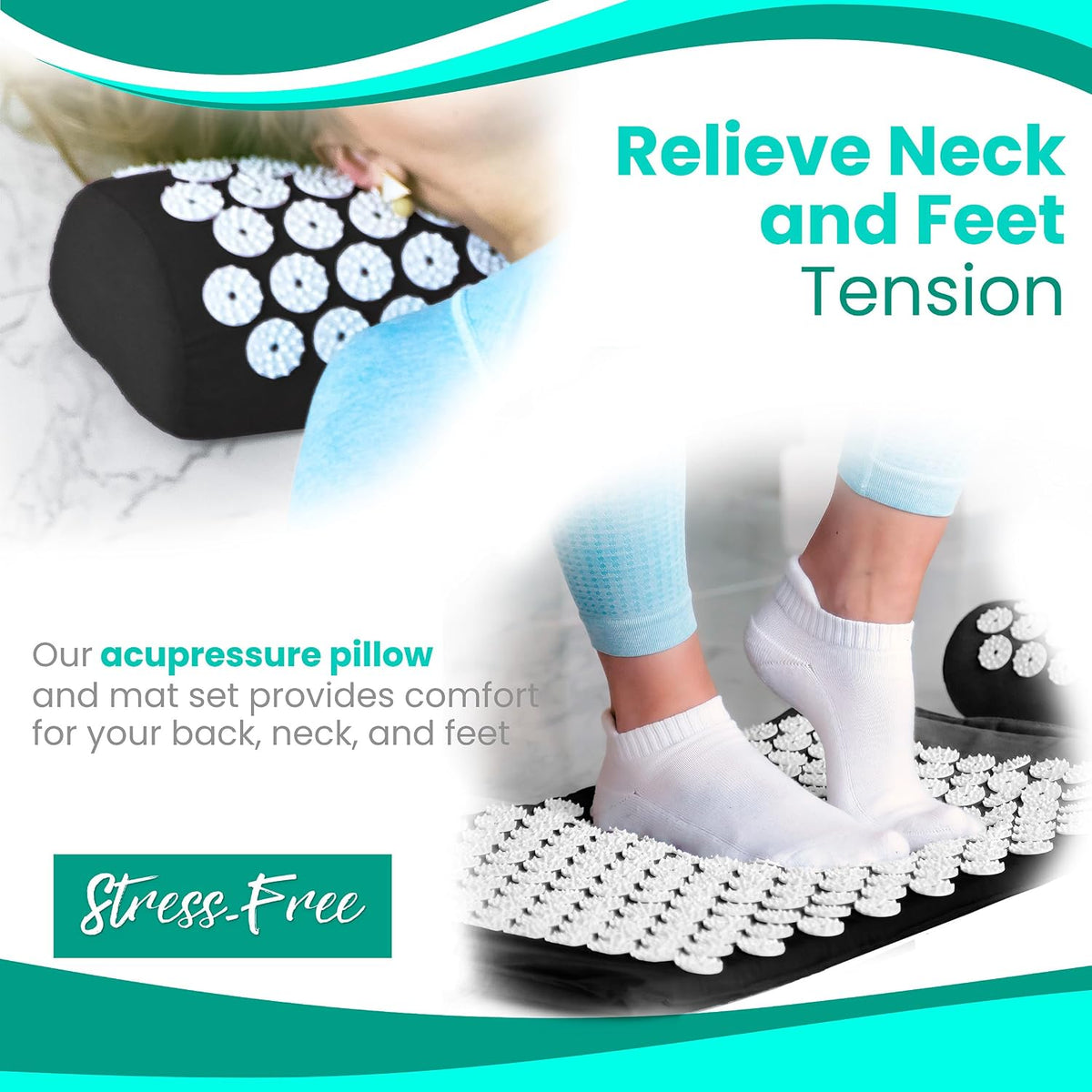 Sivan Acupressure Mat & Pillow Set for Back & Neck (Large, Green/White)