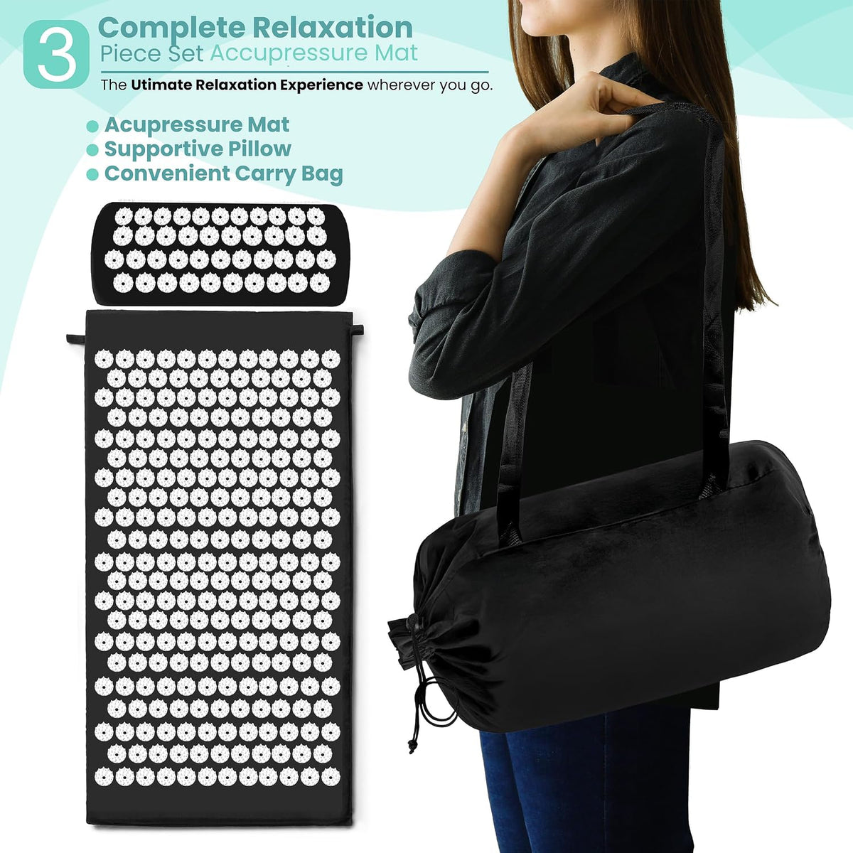 Sivan Acupressure Mat & Pillow Set for Back & Neck (Large, Green/White)