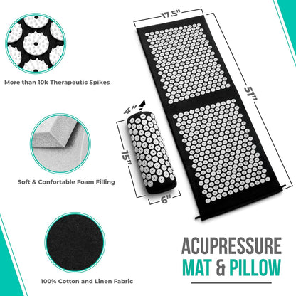 Sivan Acupressure Mat & Pillow Set for Back & Neck (Large, Green/White)