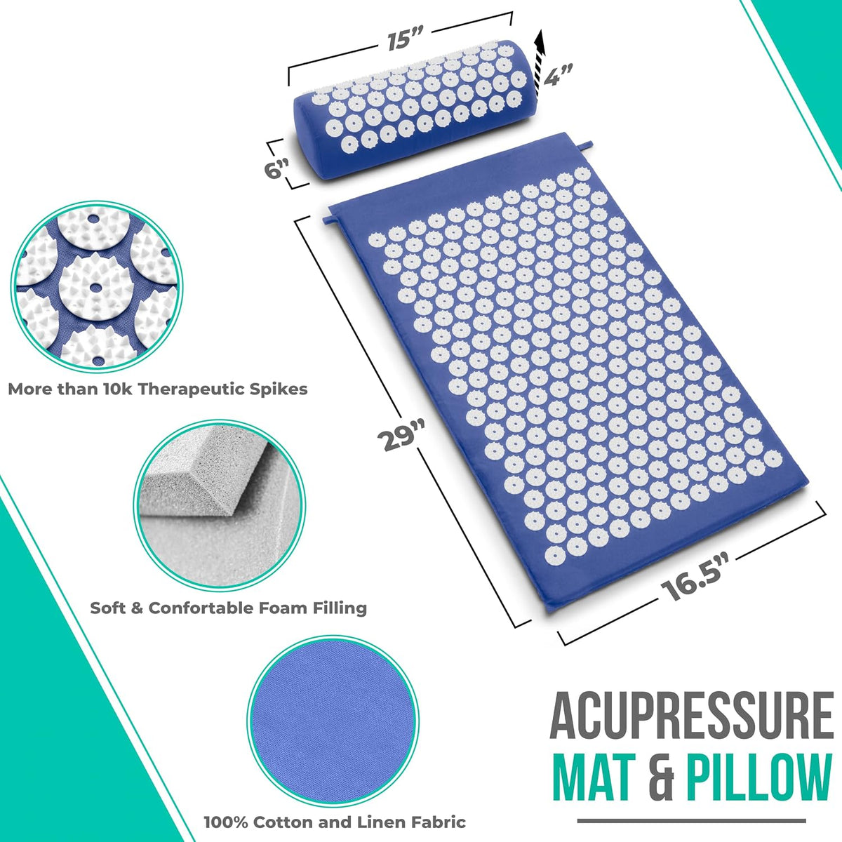 Sivan Acupressure Mat & Pillow Set for Back & Neck (Large, Green/White)