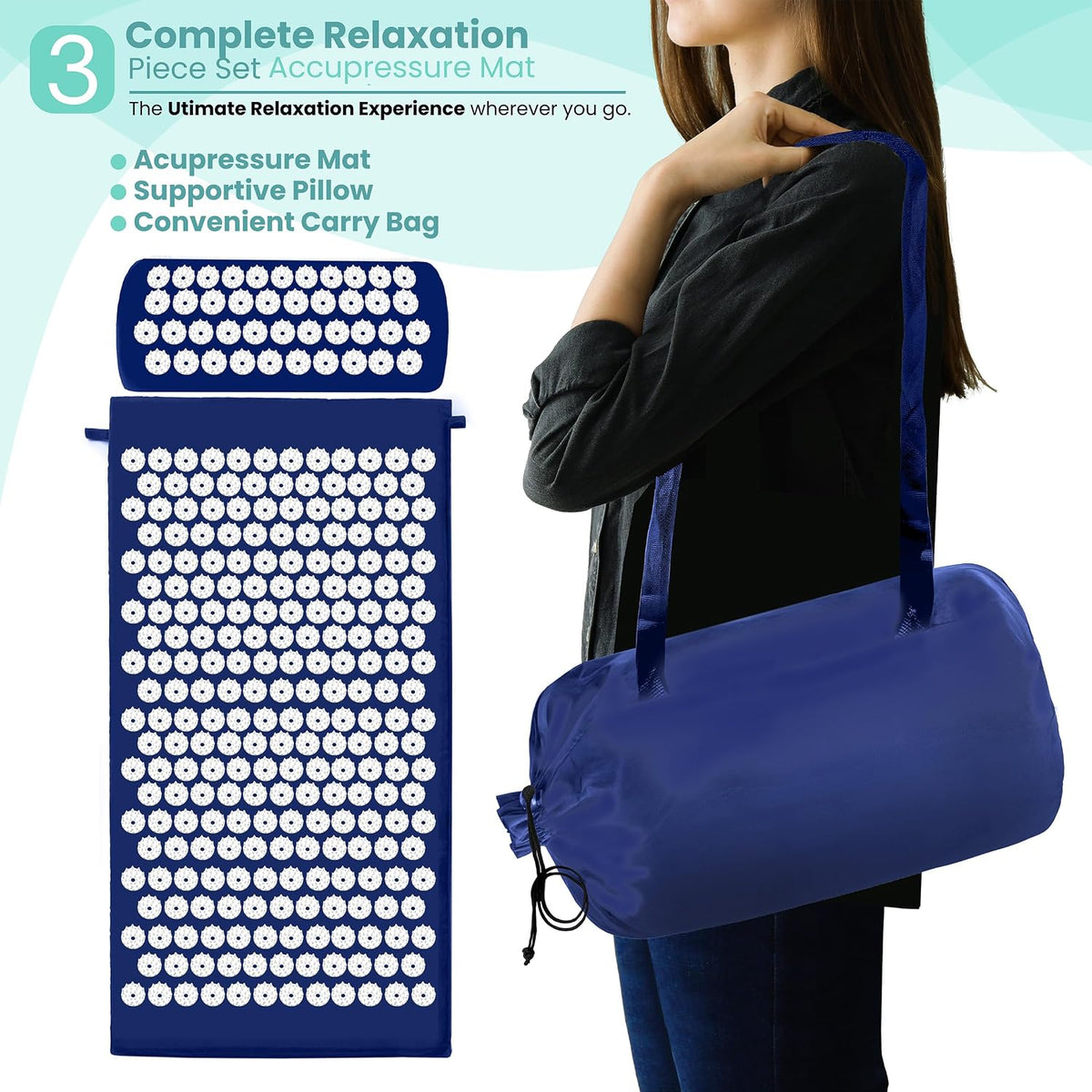 Sivan Acupressure Mat & Pillow Set for Back & Neck (Large, Green/White)