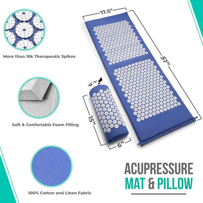 Sivan Acupressure Mat & Pillow Set for Back & Neck (Large, Green/White)