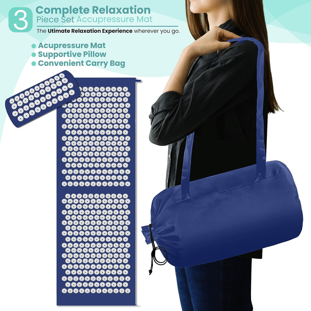 Sivan Acupressure Mat & Pillow Set for Back & Neck (Large, Green/White)