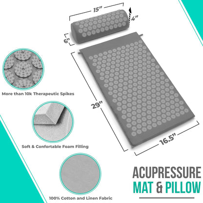 Sivan Acupressure Mat & Pillow Set for Back & Neck (Large, Green/White)