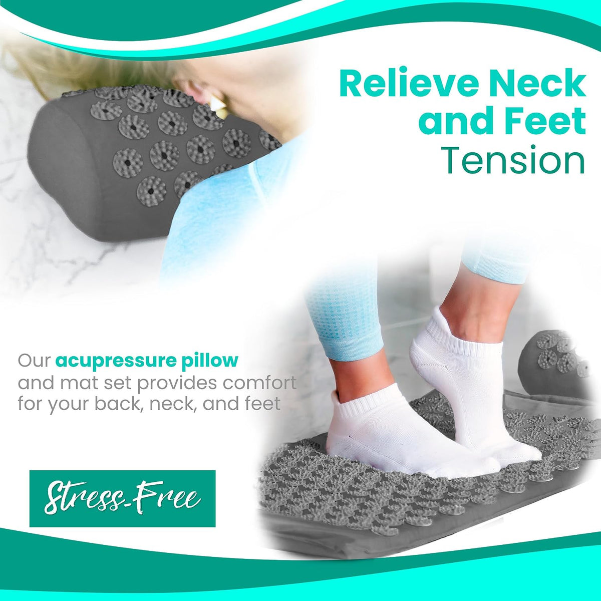 Sivan Acupressure Mat & Pillow Set for Back & Neck (Large, Green/White)