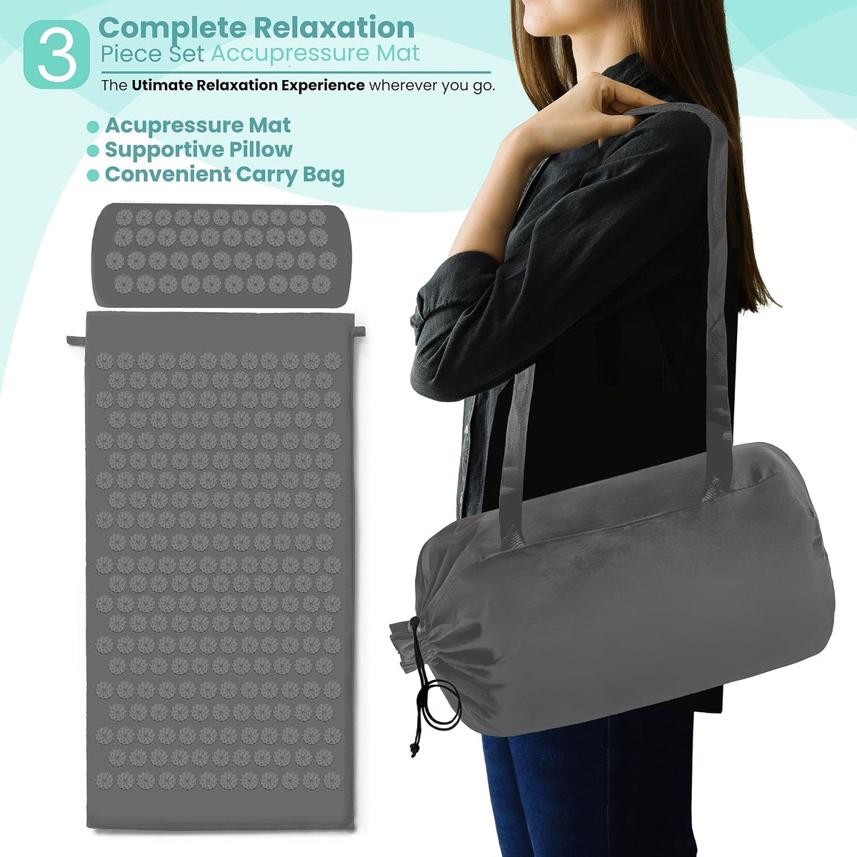 Sivan Acupressure Mat & Pillow Set for Back & Neck (Large, Green/White)