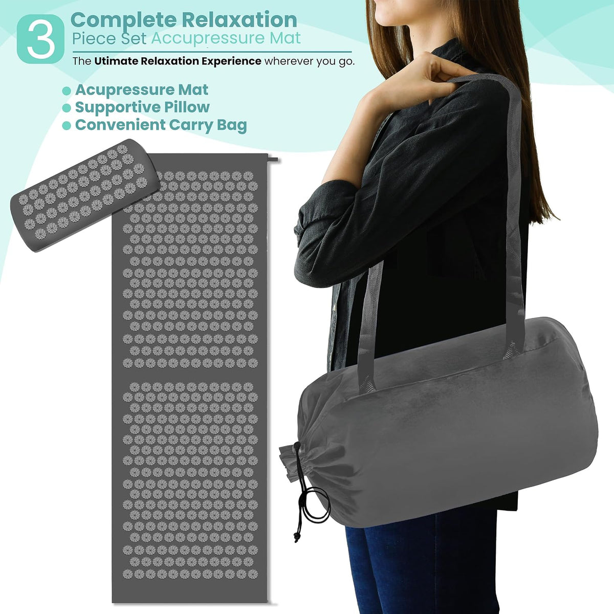 Sivan Acupressure Mat & Pillow Set for Back & Neck (Large, Green/White)