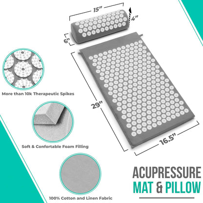 Sivan Acupressure Mat & Pillow Set for Back & Neck (Large, Green/White)