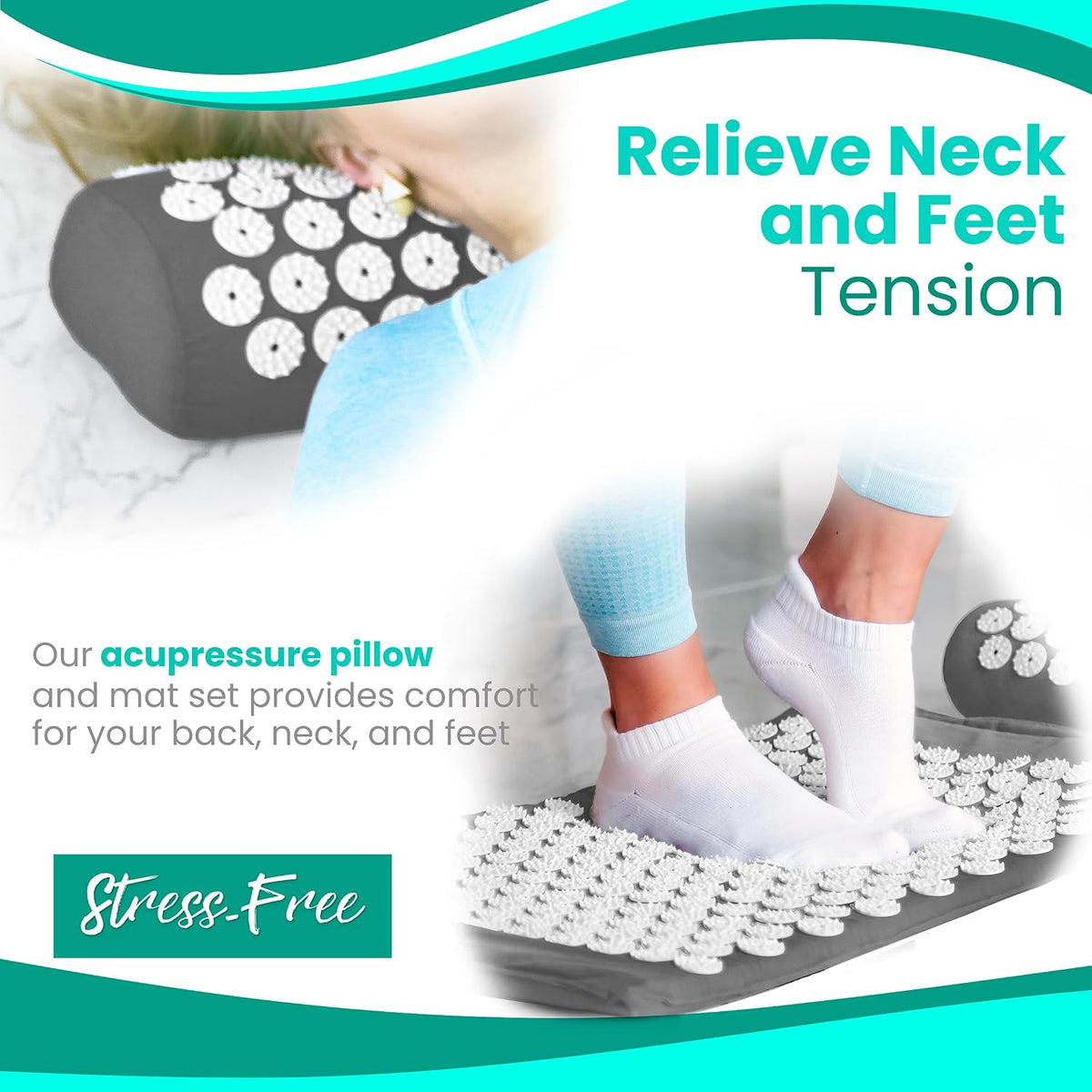 Sivan Acupressure Mat & Pillow Set for Back & Neck (Large, Green/White)