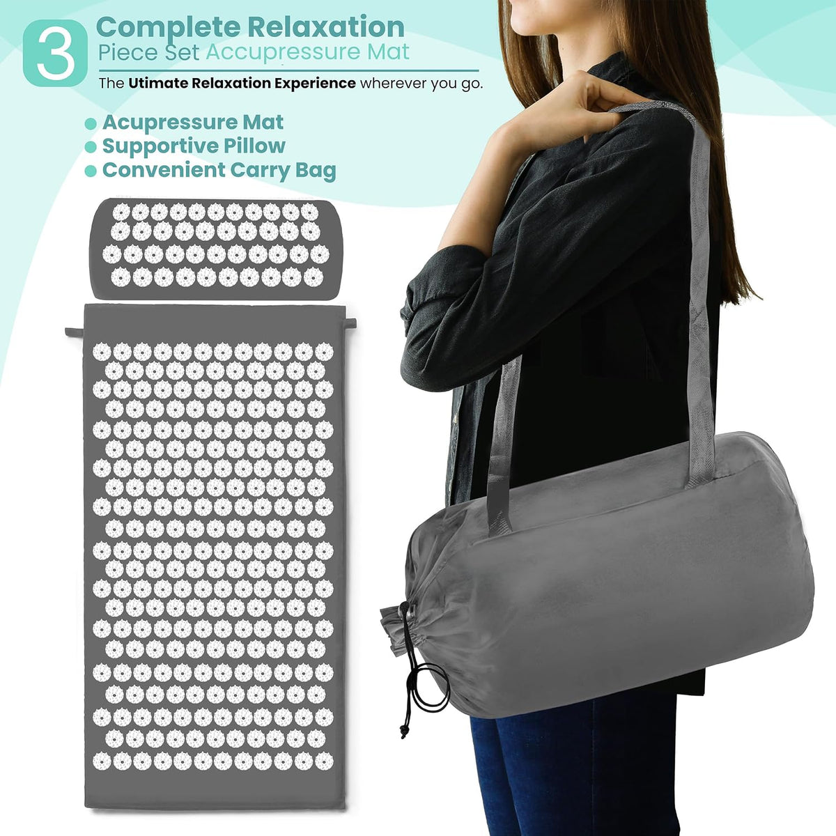 Sivan Acupressure Mat & Pillow Set for Back & Neck (Large, Green/White)